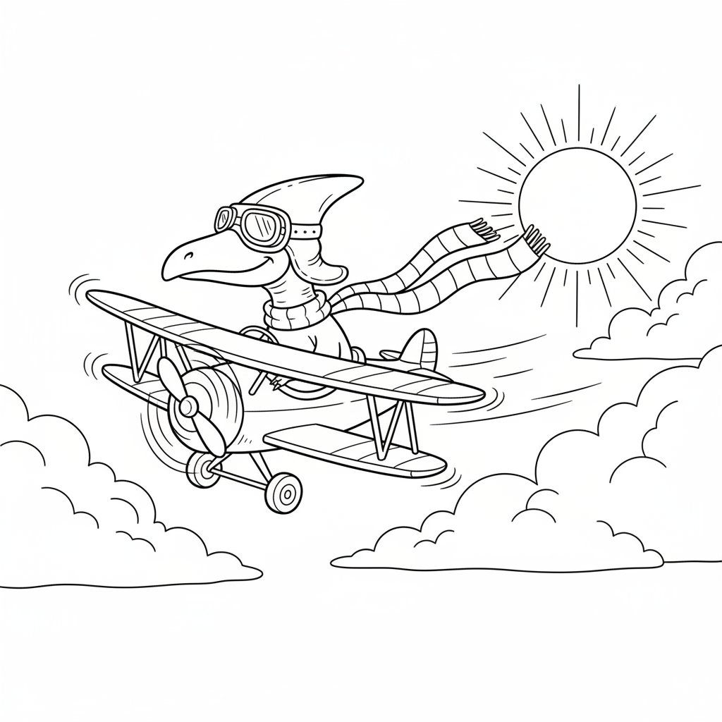Pteranodon Pilot in the Sky — Free Coloring Page for Kids coloring page