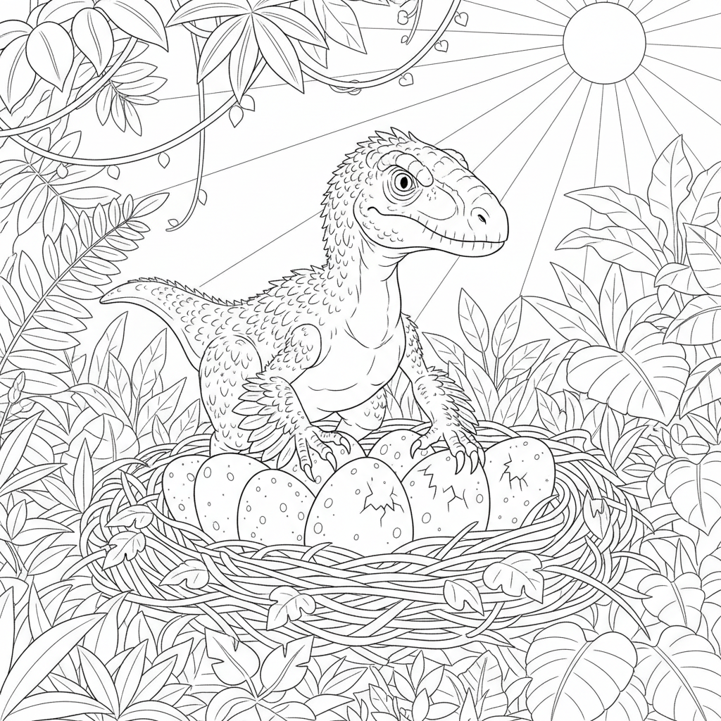 Rainbow Dinosaur Nest — Free Coloring Page for Kids coloring page