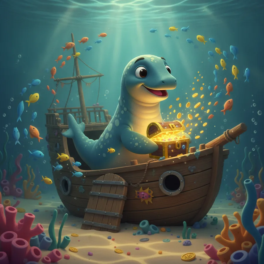 Plesio Treasure Diver — Free Coloring Page for Kids
