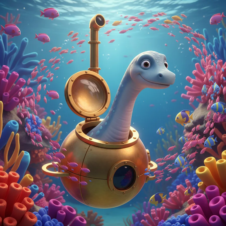 Plesiosaurus Submarine Adventure — Free Coloring Page for Kids
