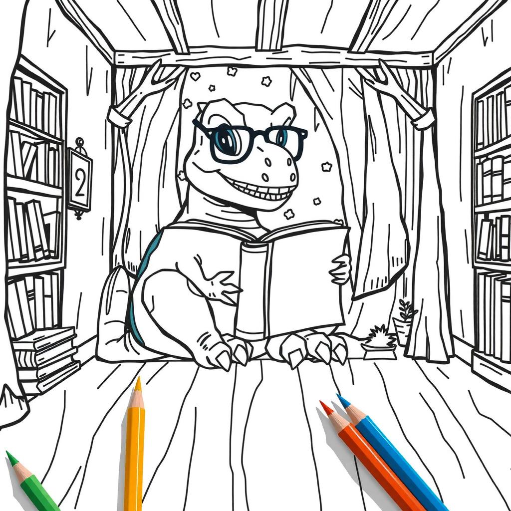 T-Rex Library Coloring Page coloring page