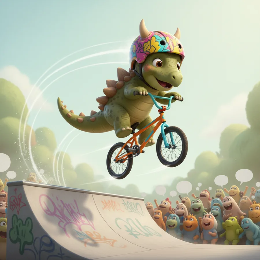 BMX Jumping Dinosaur — Free Coloring Page for Kids