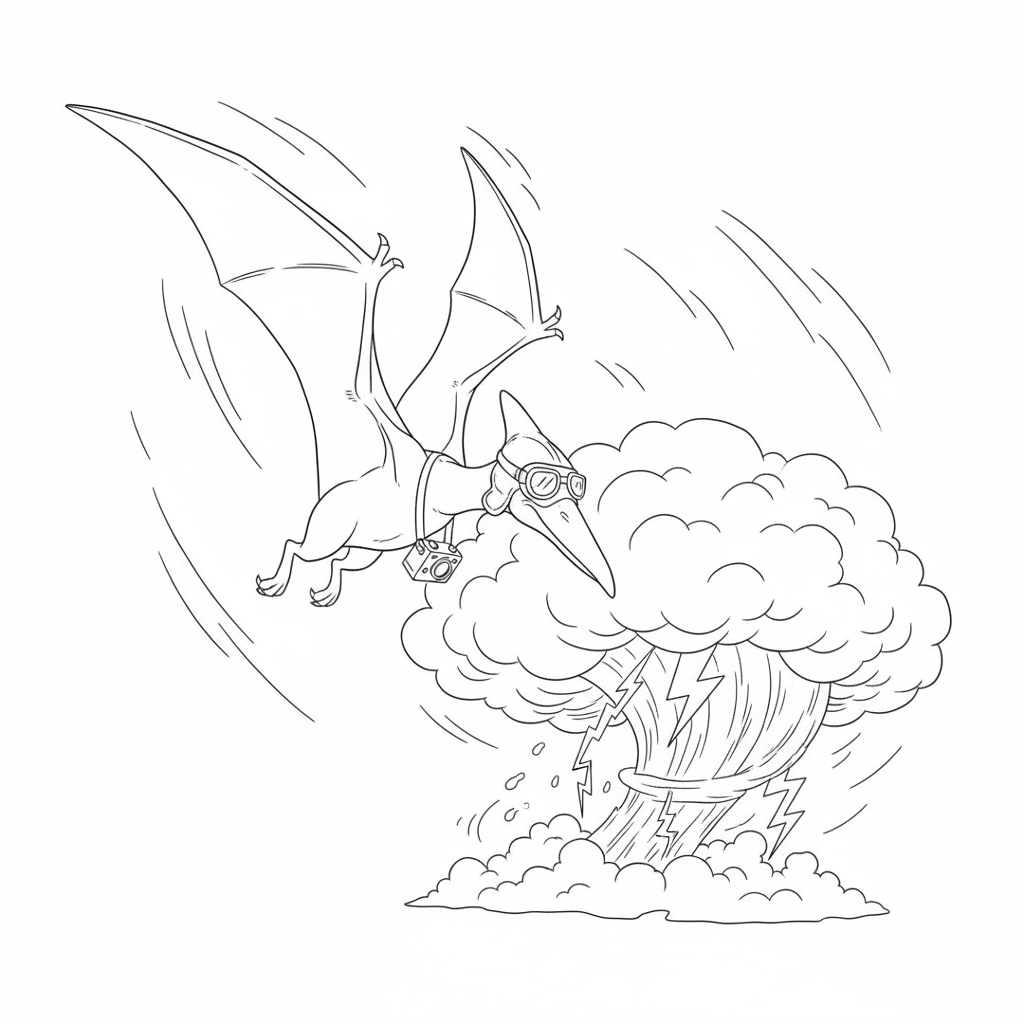 Cheerful Dragon Soaring Through Stormy Skies — Free Coloring Page for Kids coloring page