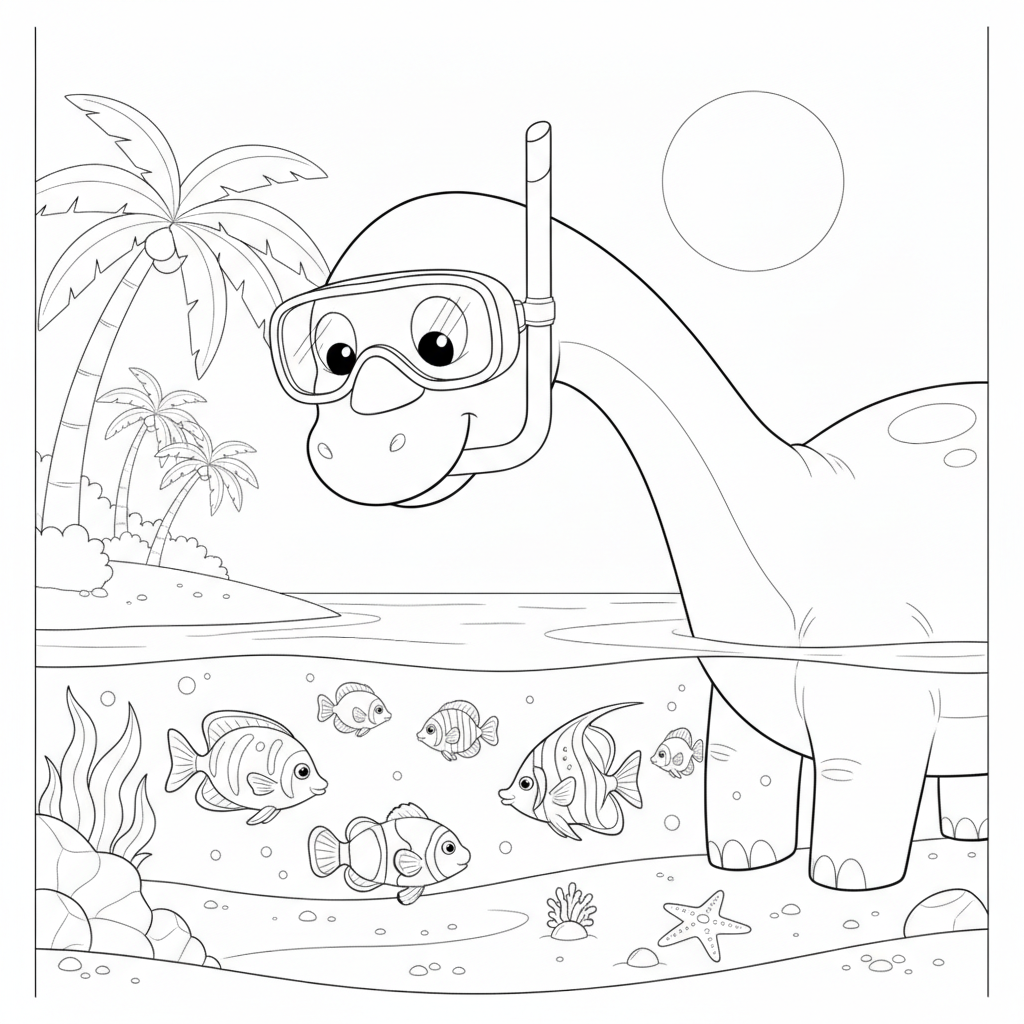 Coloriage de Dinosaure Plongeur au Fond Coloré — Gratuit à Imprimer