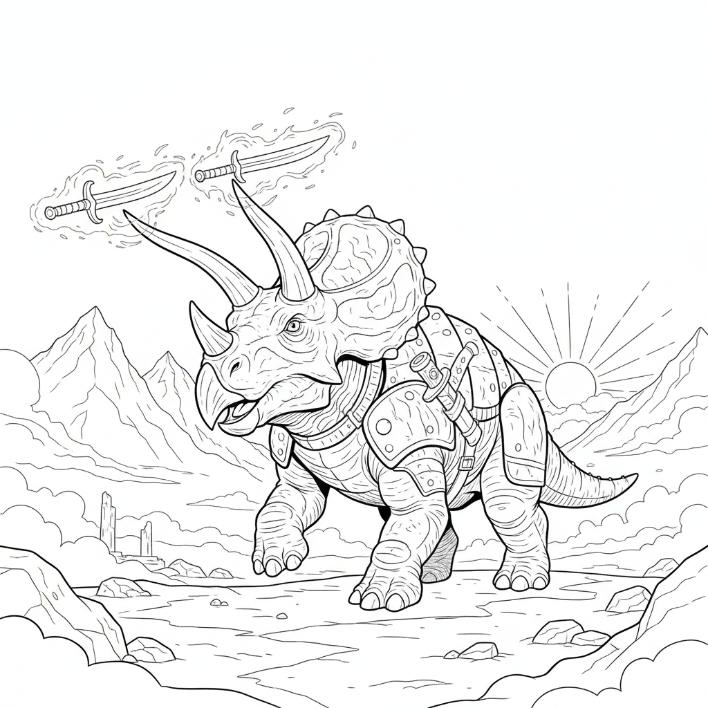 Triceratops Adventure on the Path — Free Coloring Page for Kids coloring page