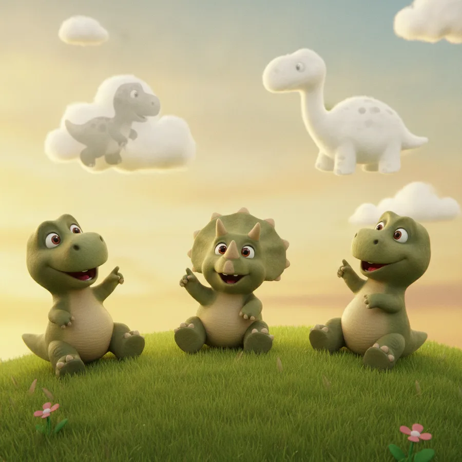 Cette page à colorier amusante présente trois adorables dinosaures interagissant sur une colline, avec des zones faciles comme le ciel et l'herbe. Les dinosaures ont des détails complexes qui peuvent être un défi amusant pour les enfants plus âgés.