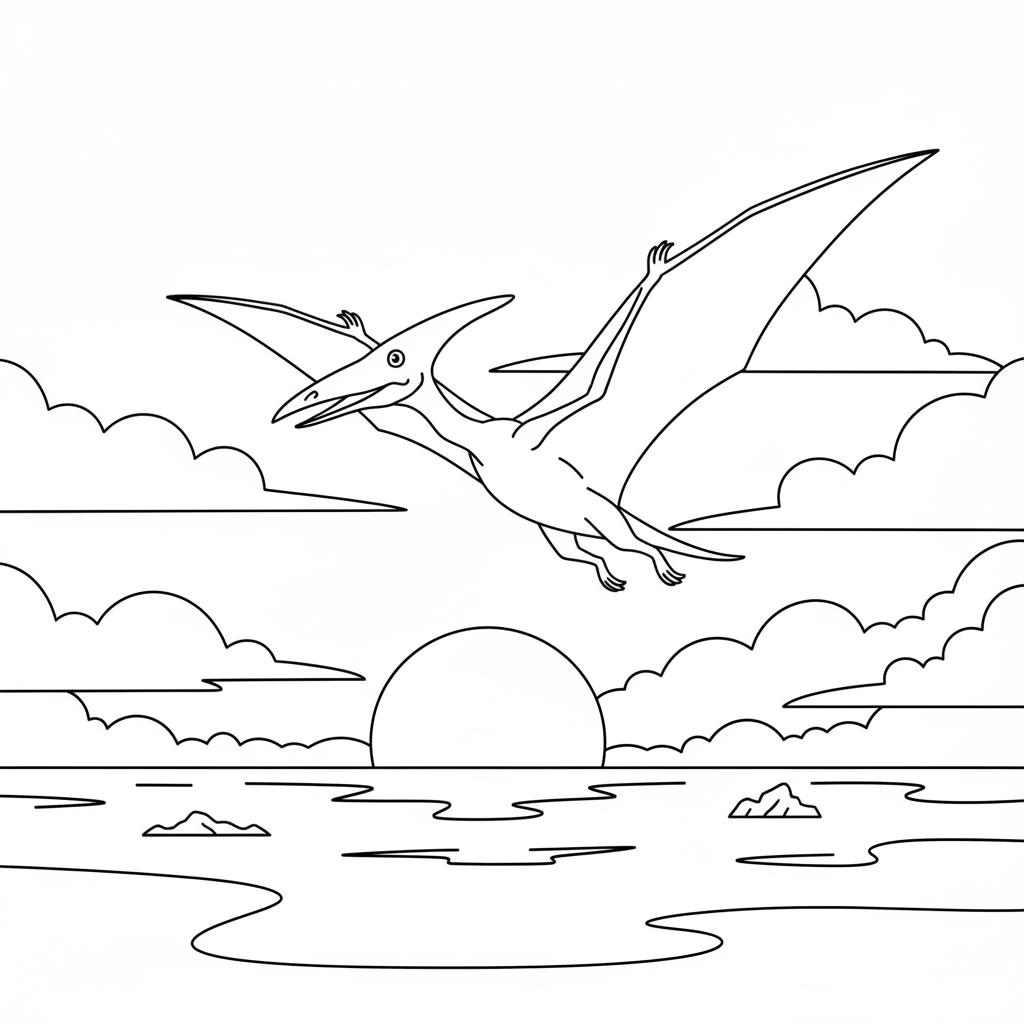 Pterodactyl Sunset — Free Printable Coloring Page for Kids coloring page