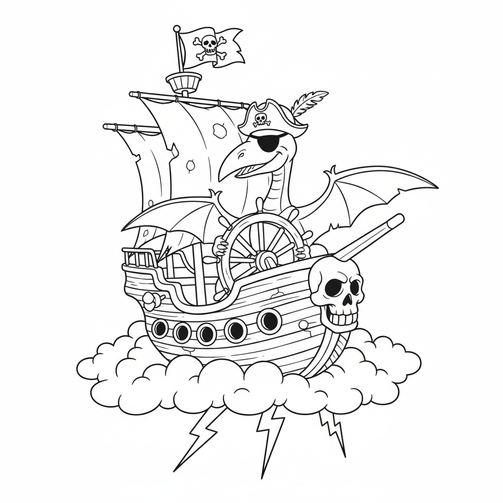 Pterodactyl Sky Pirate — Free Printable Coloring Page for Kids coloring page