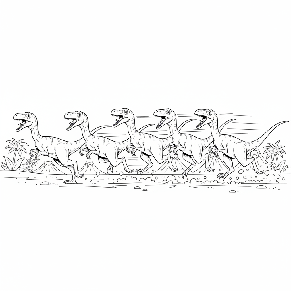 Joyful Dinosaur Beach Run — Free Coloring Page for Kids coloring page