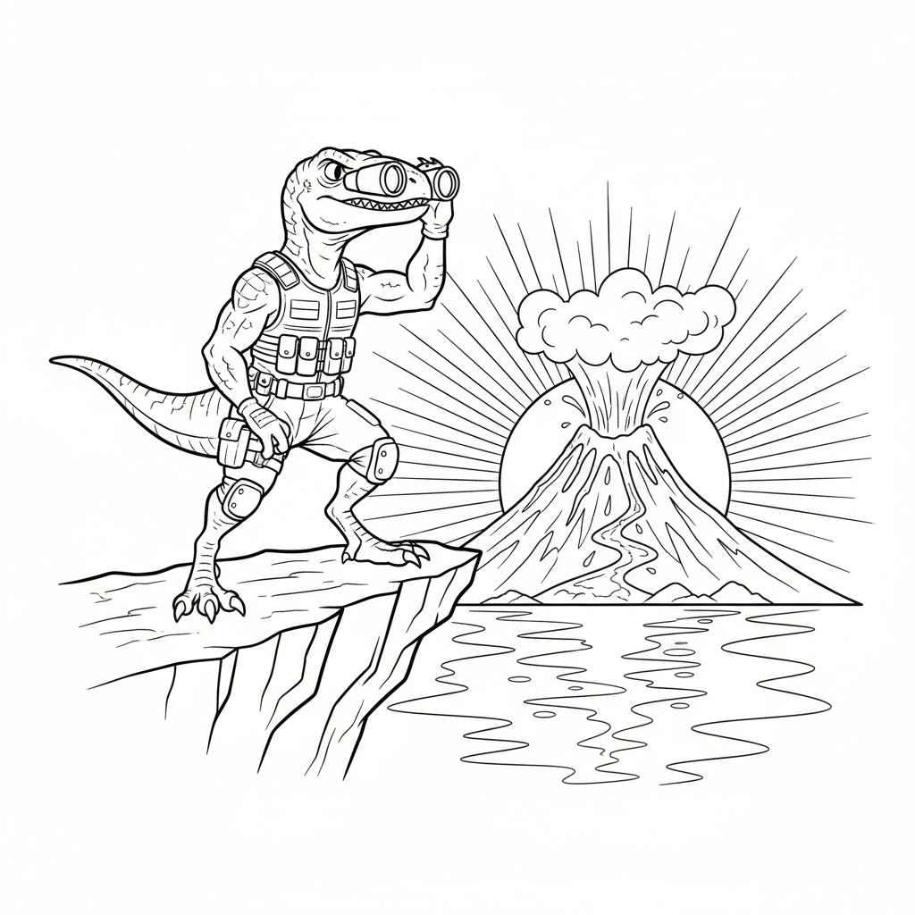 Dino Volcano Watch — Free Coloring Page for Kids coloring page