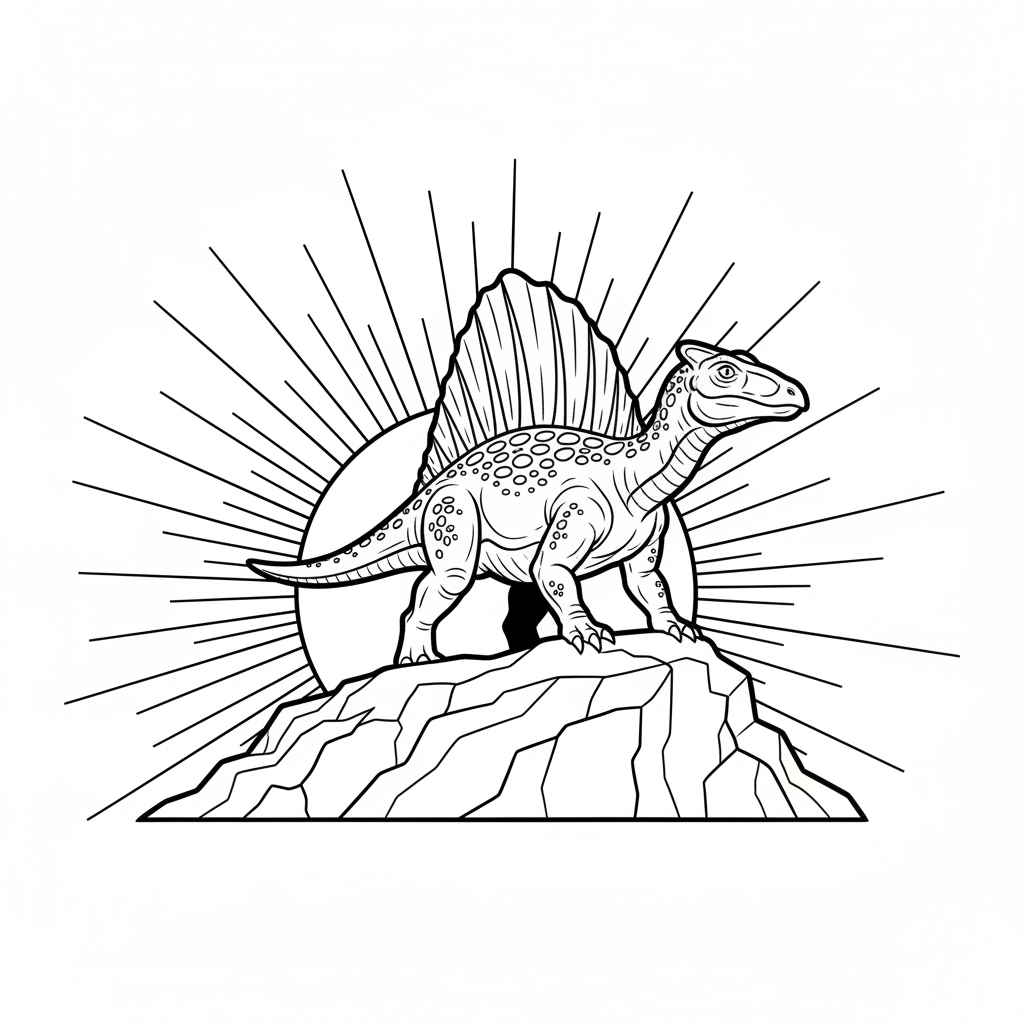Dimetrodon on a Rock — Free Coloring Page for Kids coloring page