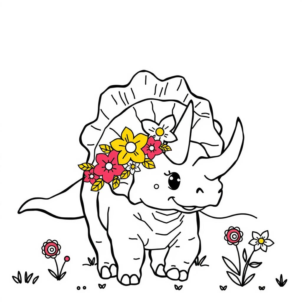 Triceratops Flowers Coloring Page coloring page