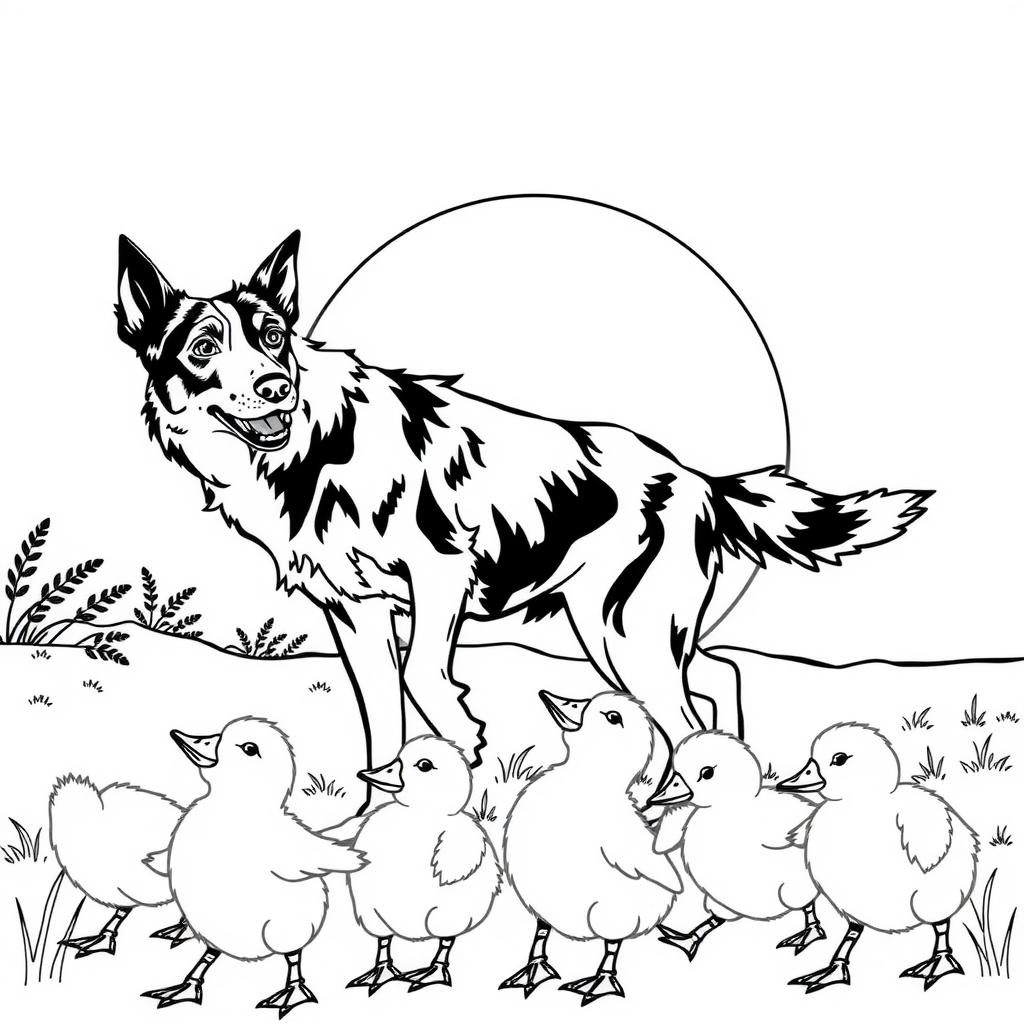 Max and the Ducklings' Adventure — Free Coloring Page for Kids coloring page