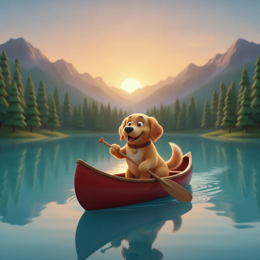 Esta página de colorir apresenta um golden retriever feliz em um canoe, rodeado pela natureza. As crianças acharão fácil colorir o cachorro e o canoe, enquanto as montanhas oferecem um desafio divertido.