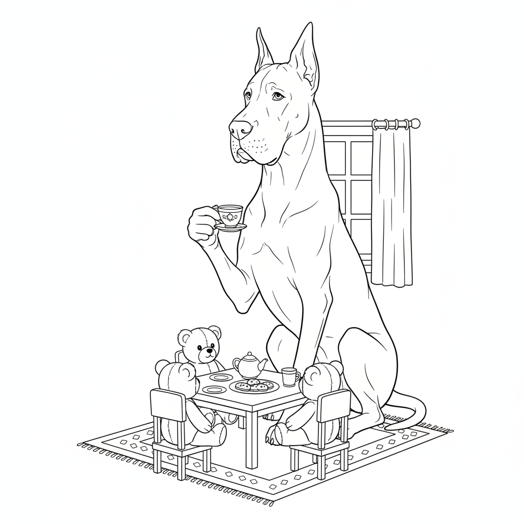 Great Dane Tea Party — Free Printable Coloring Page for Kids coloring page