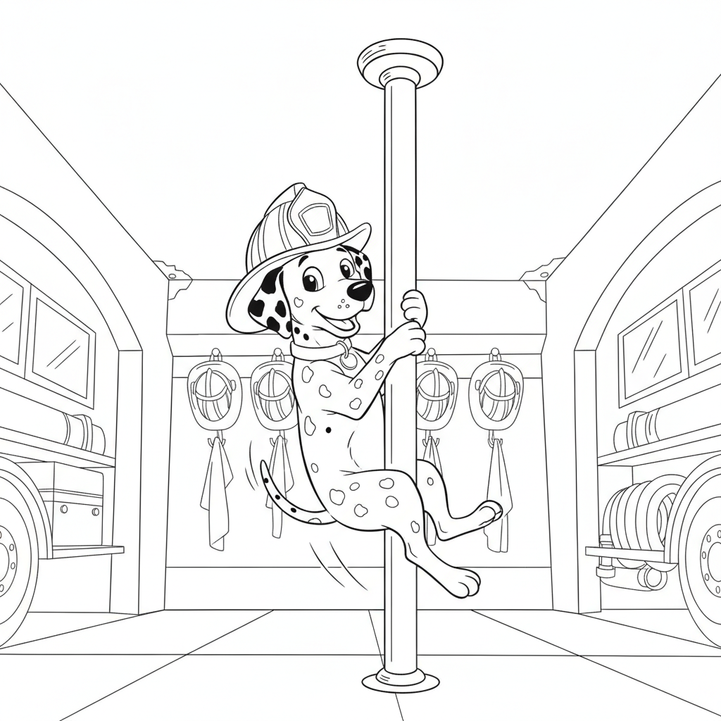 Perro Dalmatiano Bombero — Dibujos para Colorear Gratis para Imprimir
