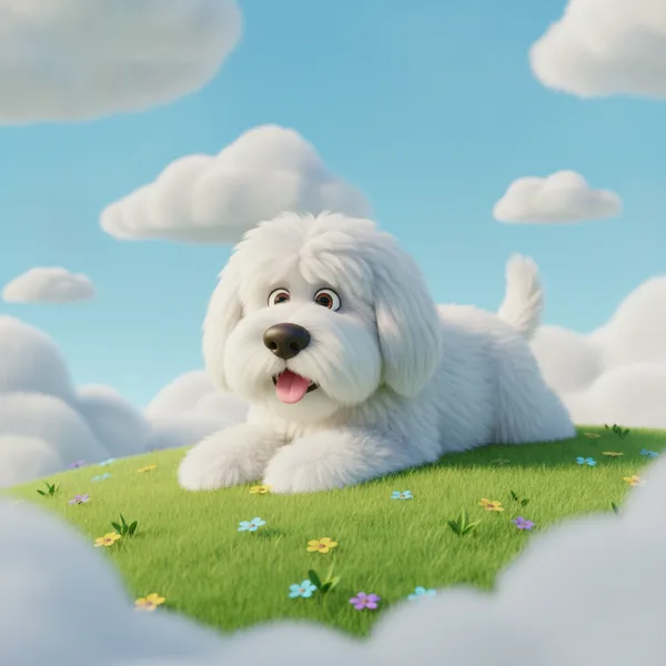 Fluffy White Dog on a Green Hill — Free Coloring Page for Kids