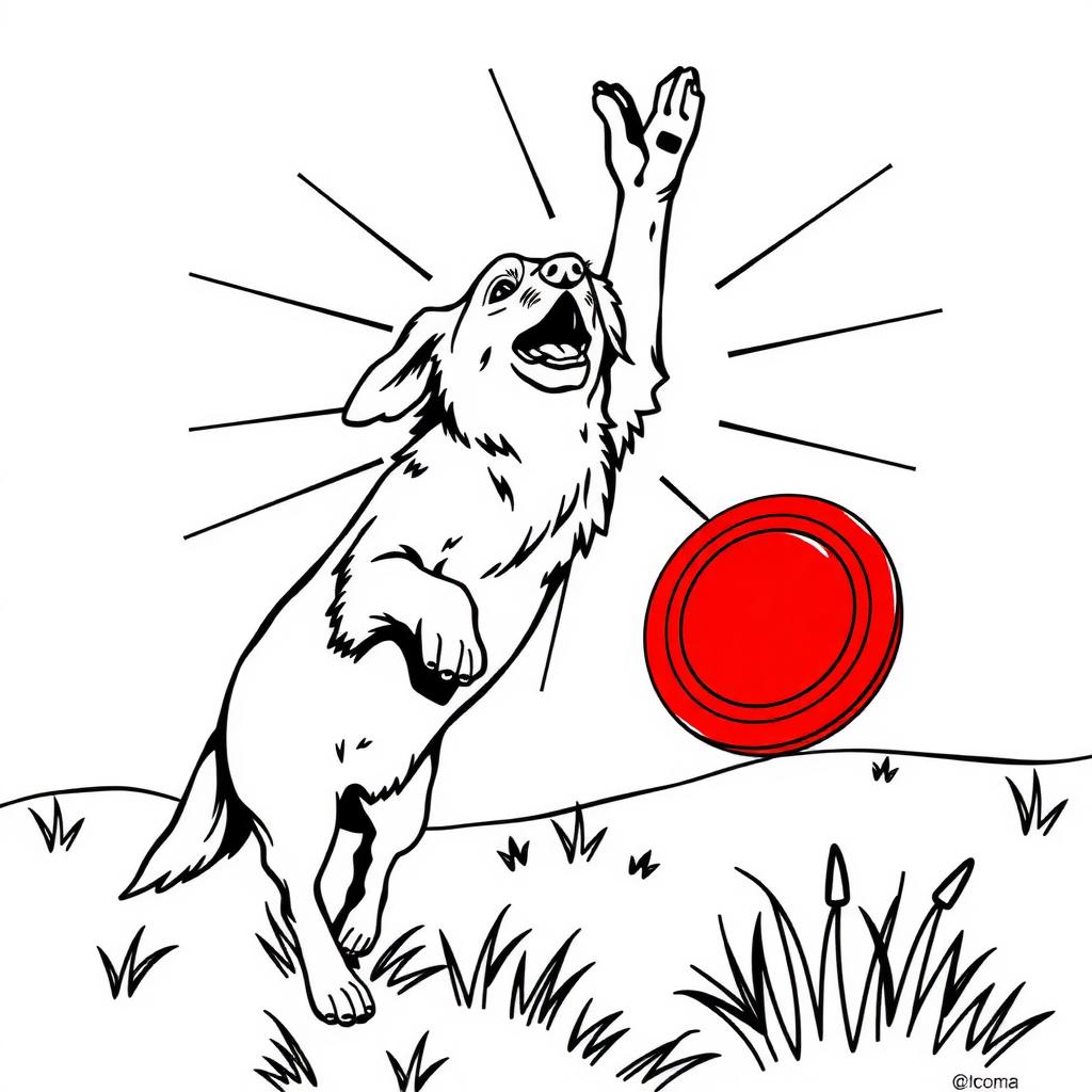 Golden Retriever Frisbee Leap — Free Coloring Page for Kids coloring page