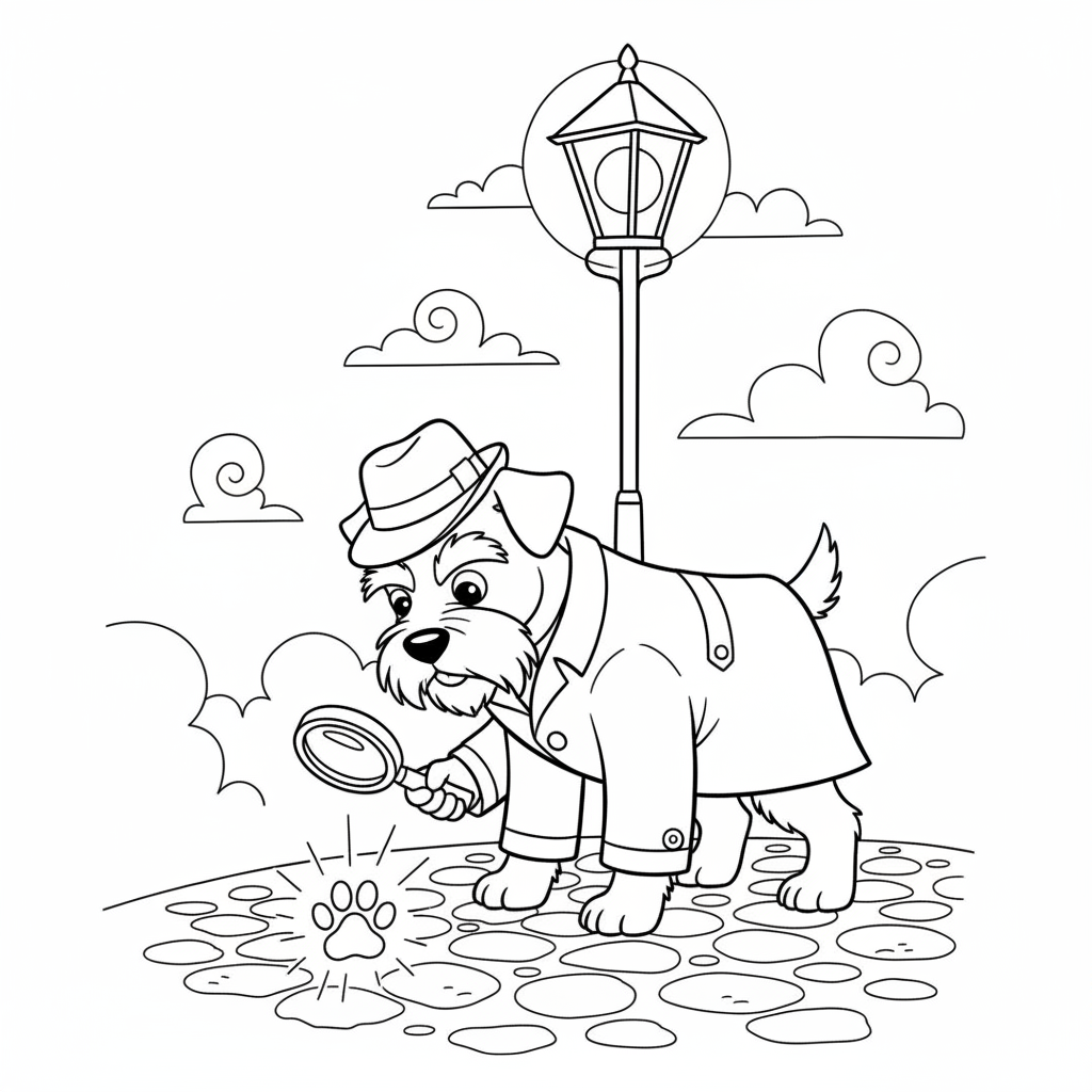 Detective Dog Adventure — Free Coloring Page for Kids coloring page