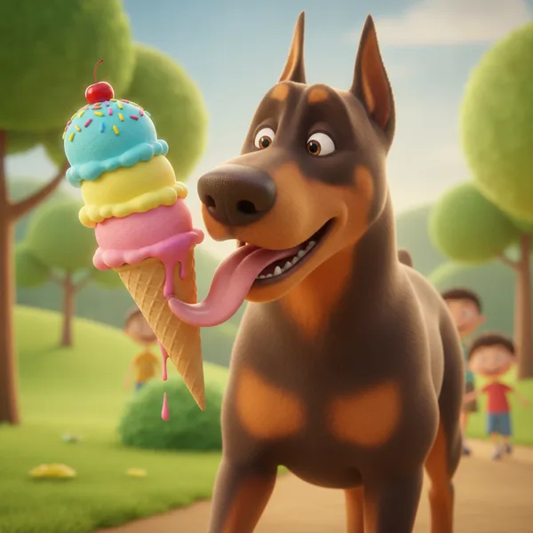 Happy Doberman with Ice Cream Cone — Free Coloring Page for Kids
