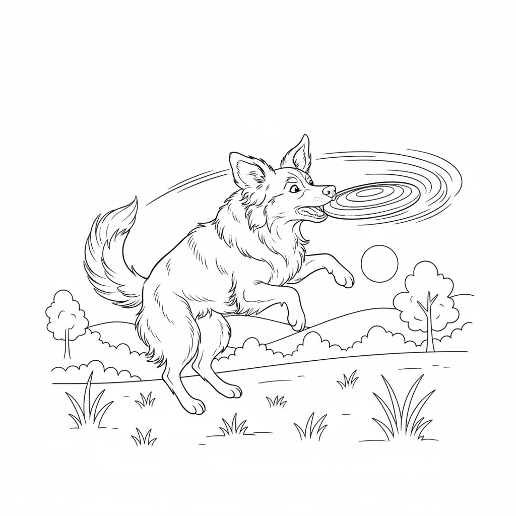 Frisbee Leap — Free Printable Coloring Page for Kids coloring page