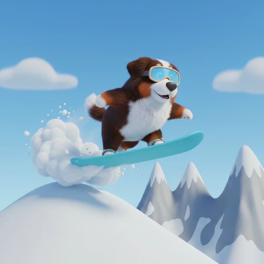 Bernese Dog Snowboarding — Free Coloring Page for Kids