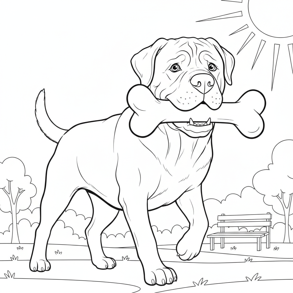 Cheerful Dog Running with a Bone — Free Coloring Page for Kids