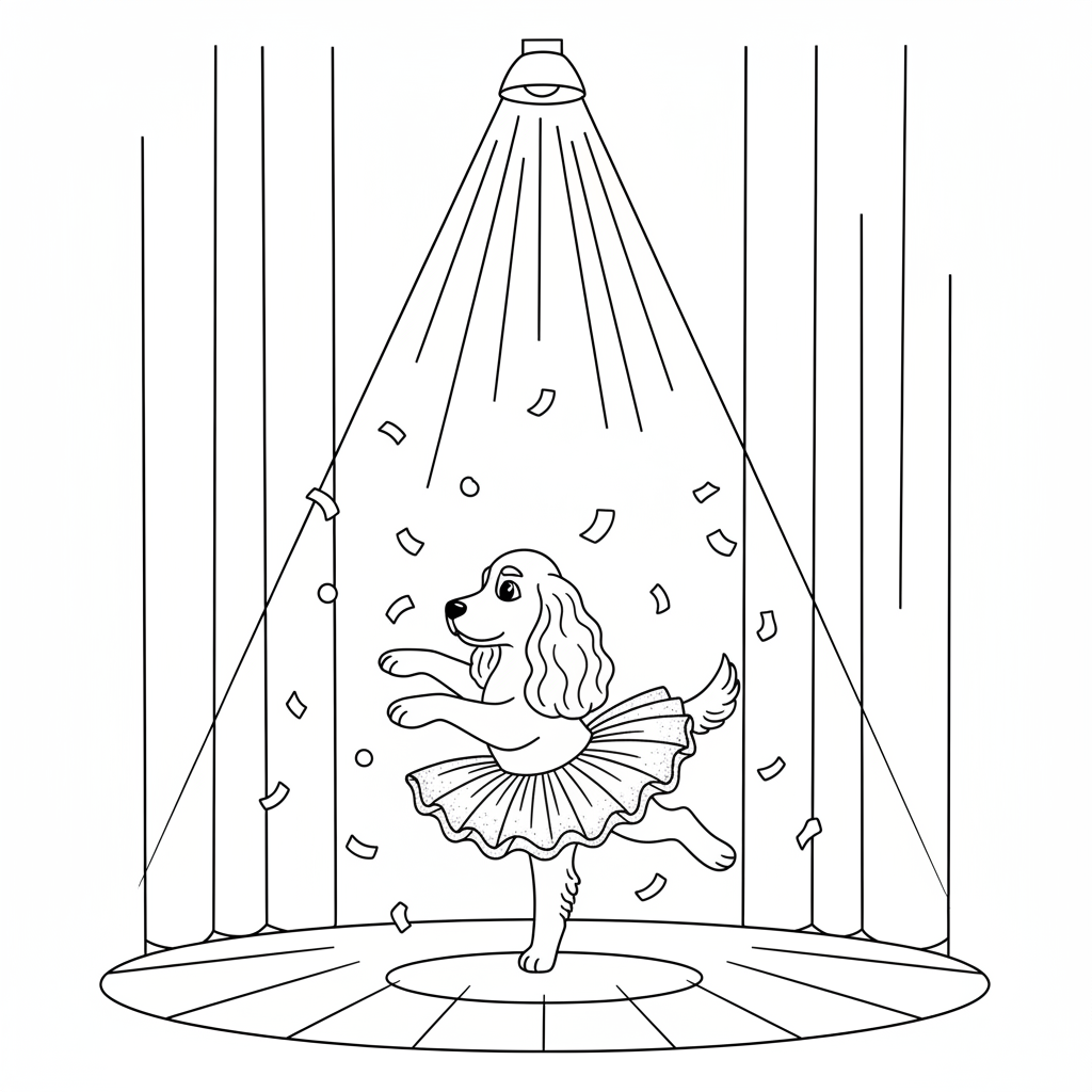 Cocker Spaniel Ballet Dance — Free Printable Coloring Page for Kids coloring page