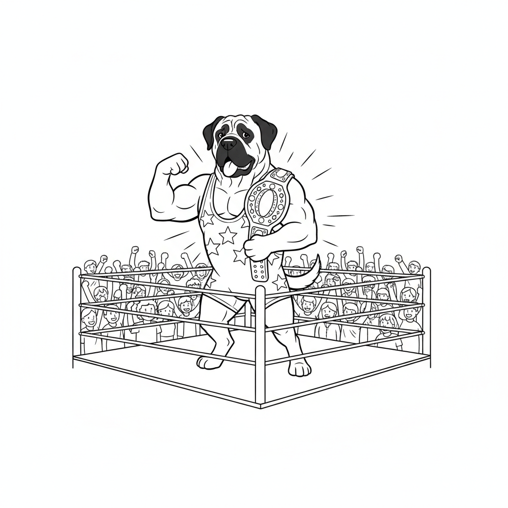Mastiff Wrestler in the Ring — Free Coloring Page for Kids coloring page
