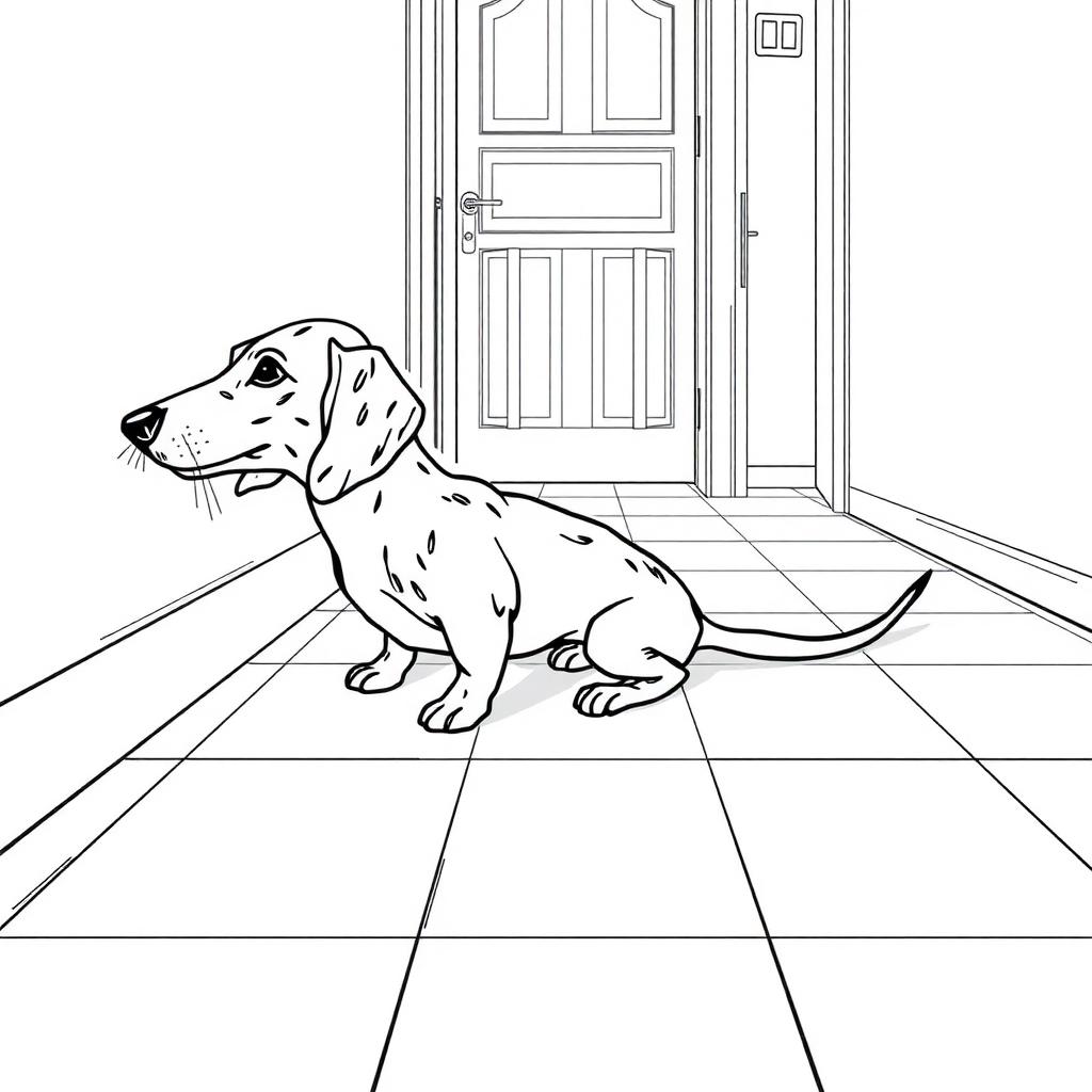 Dachshund on Colorful Tiles — Free Coloring Page for Kids coloring page