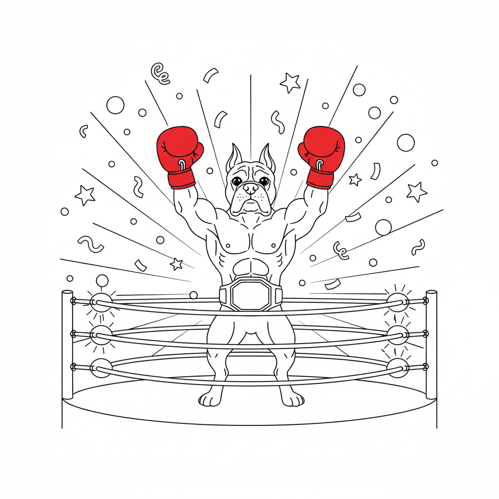 Boxer Dog Celebration — Free Coloring Page for Kids coloring page