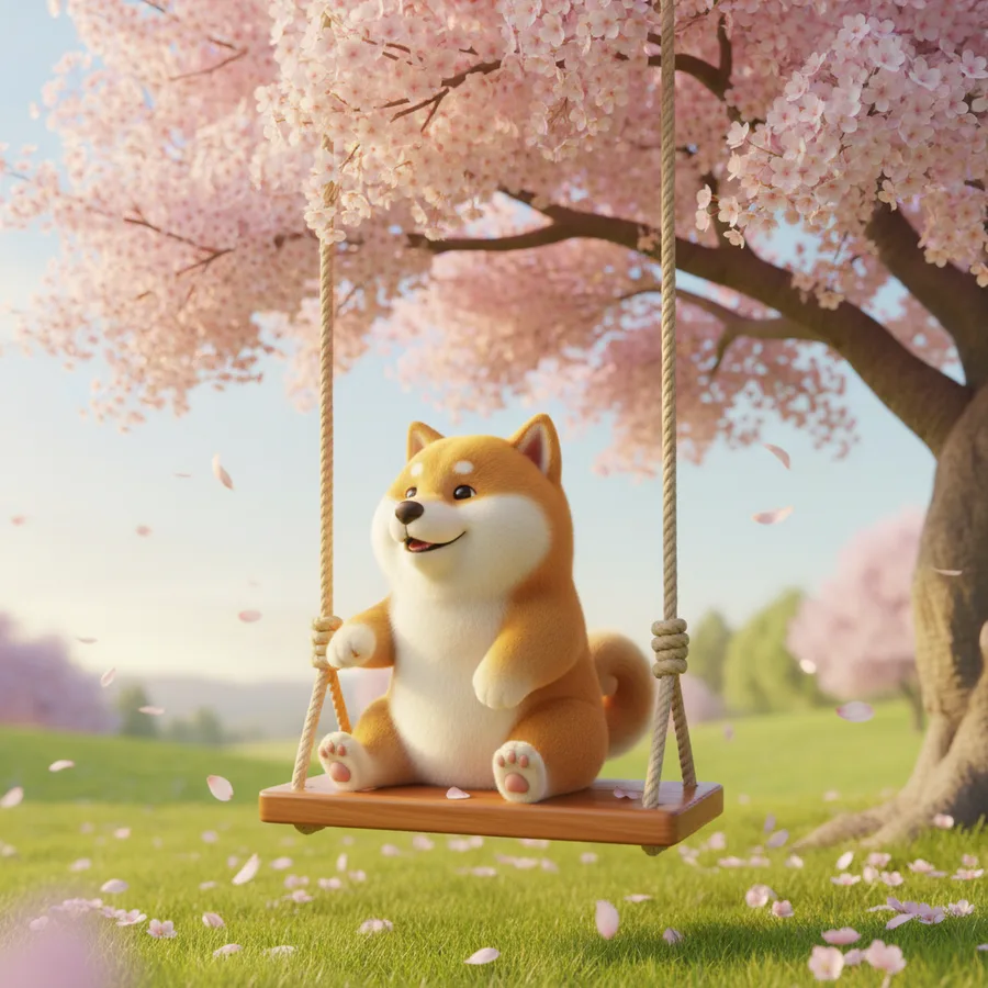 This adorable Shiba Inu sitting on a swing is surrounded by beautiful cherry blossoms. The swing and grass are easy to color, while the delicate petals provide a fun challenge.