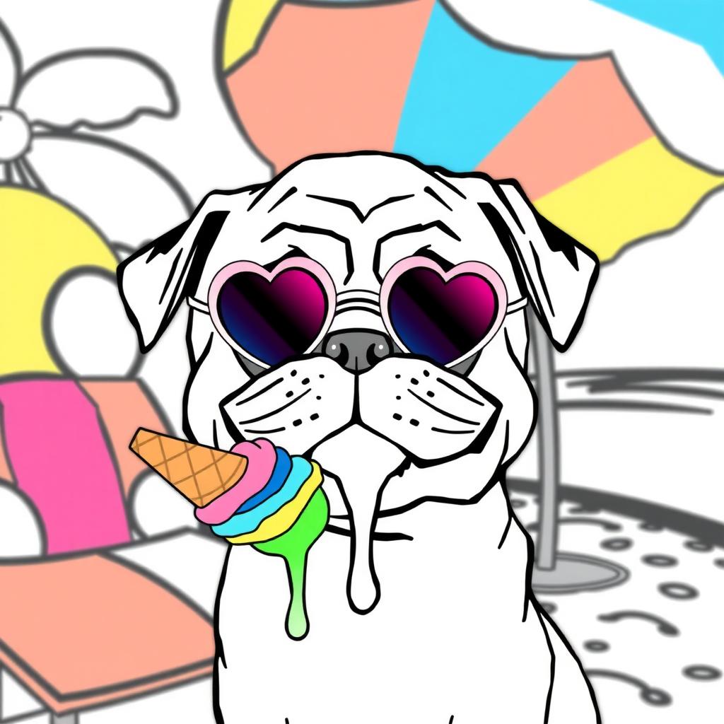 Pug Ice Cream Delight — Free Coloring Page for Kids coloring page