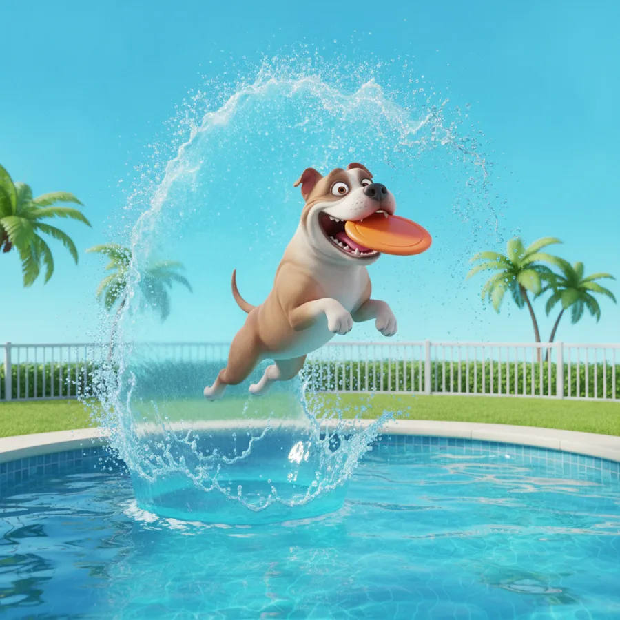 Joyful Dog Leaping from Pool — Free Coloring Page for Kids
