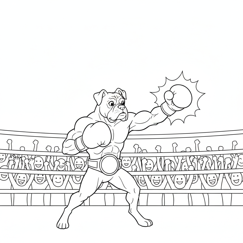 Boxing Bulldog Champion — Free Coloring Page for Kids coloring page