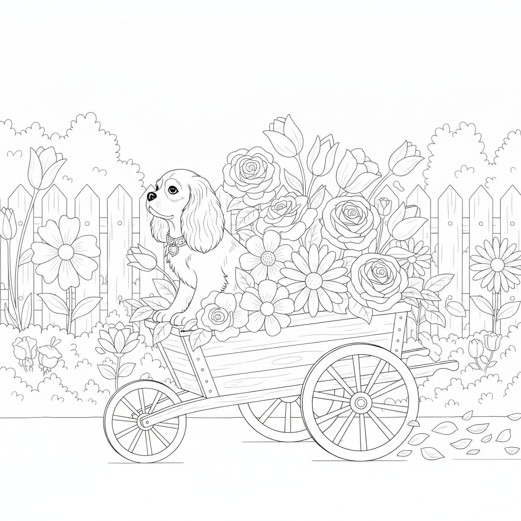 Cheerful Cavalier in a Flower Cart — Free Coloring Page for Kids