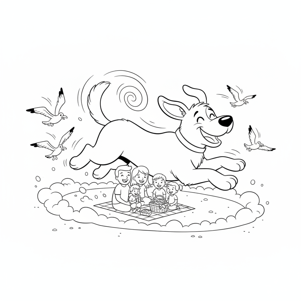 Cheerful Picnic on the Beach — Free Coloring Page for Kids