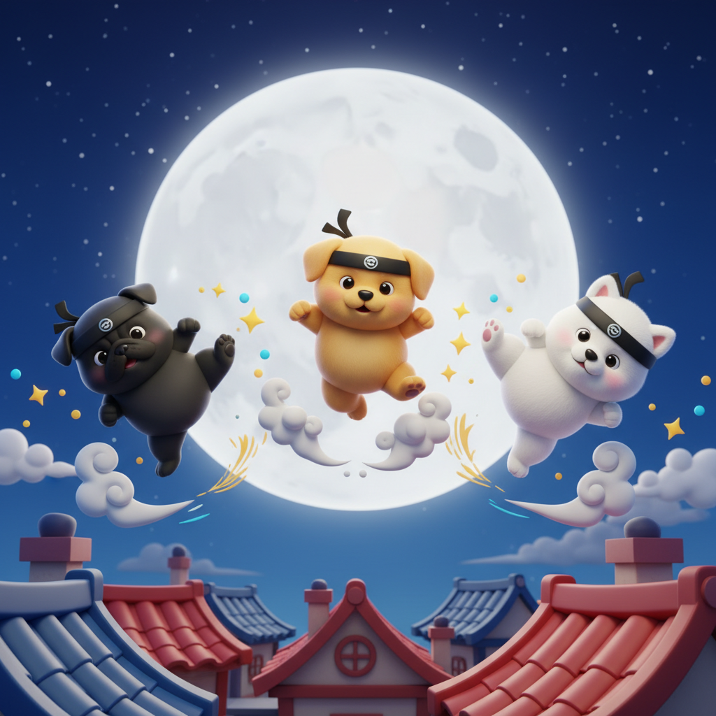 Ninja Puppy Adventure Under the Moon — Bedtime Story for Kids