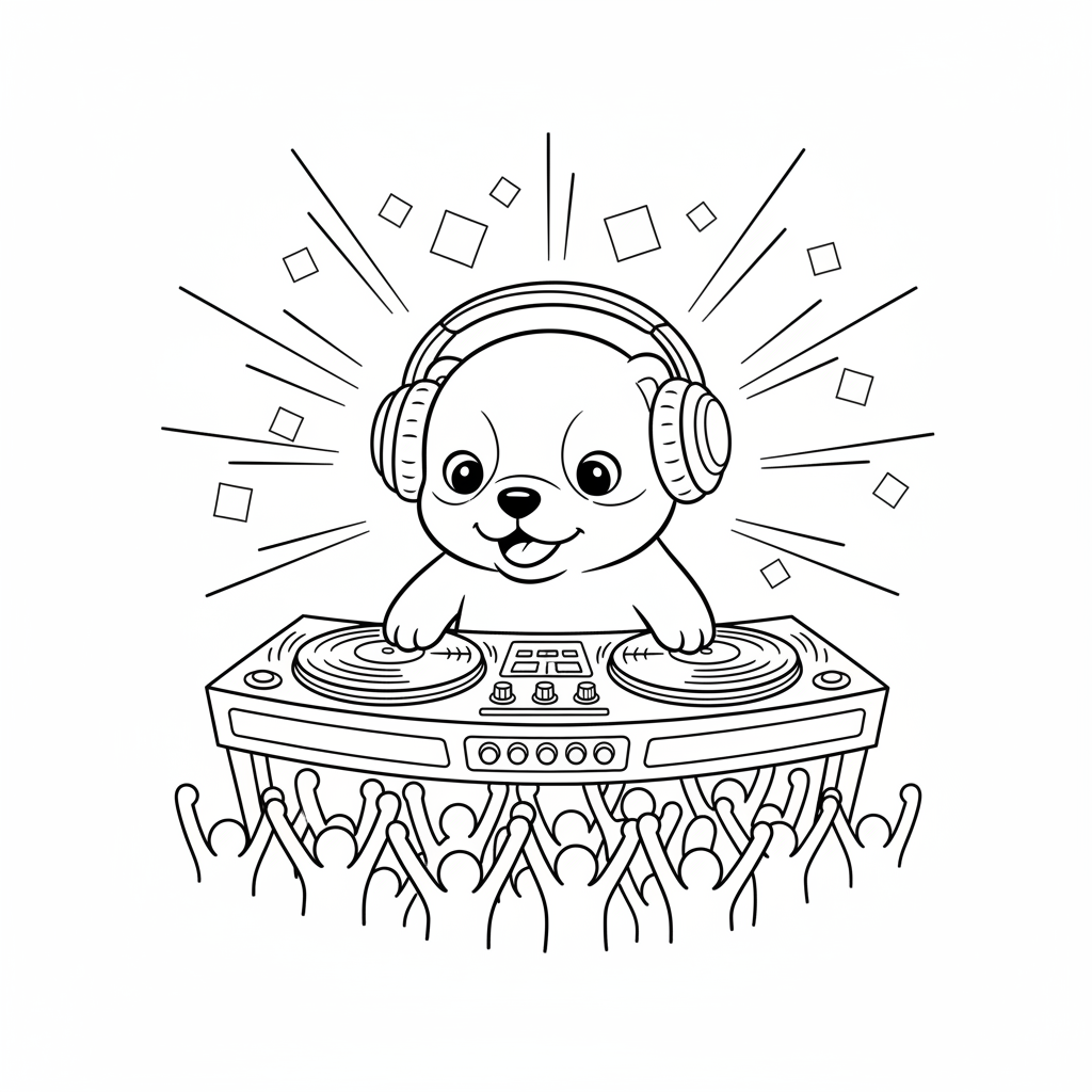 Puppy DJ Party Fun — Free Coloring Page for Kids coloring page