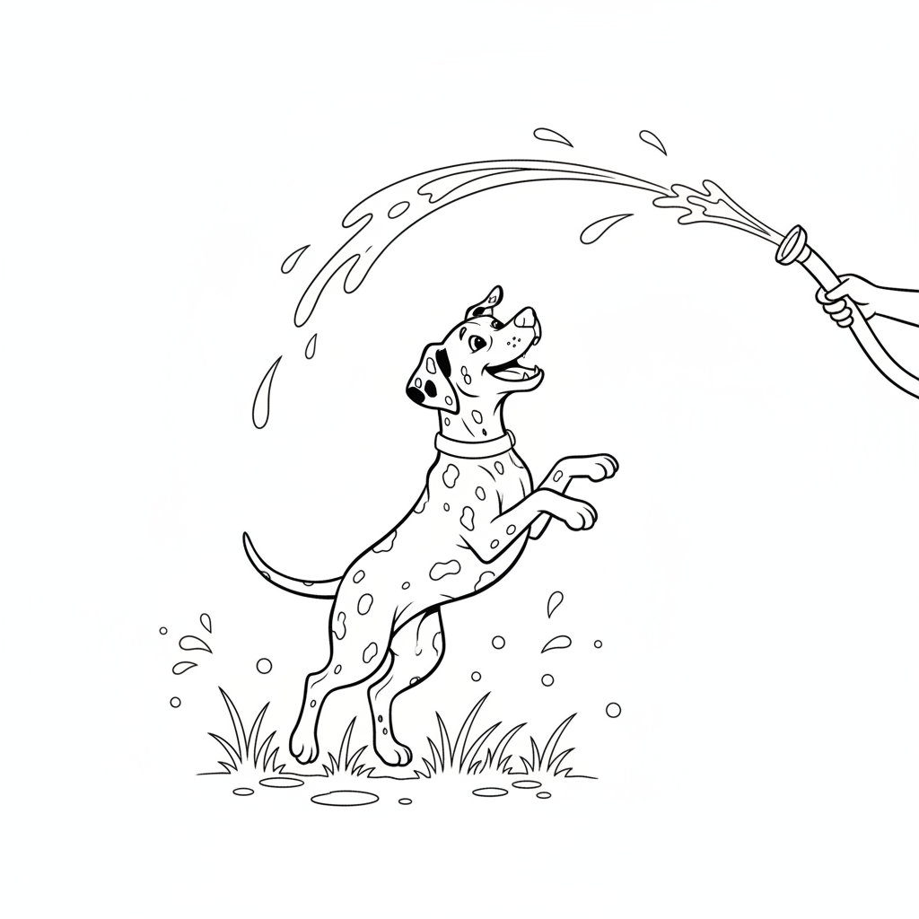 Dalmatian Backyard Splash — Free Coloring Page for Kids coloring page