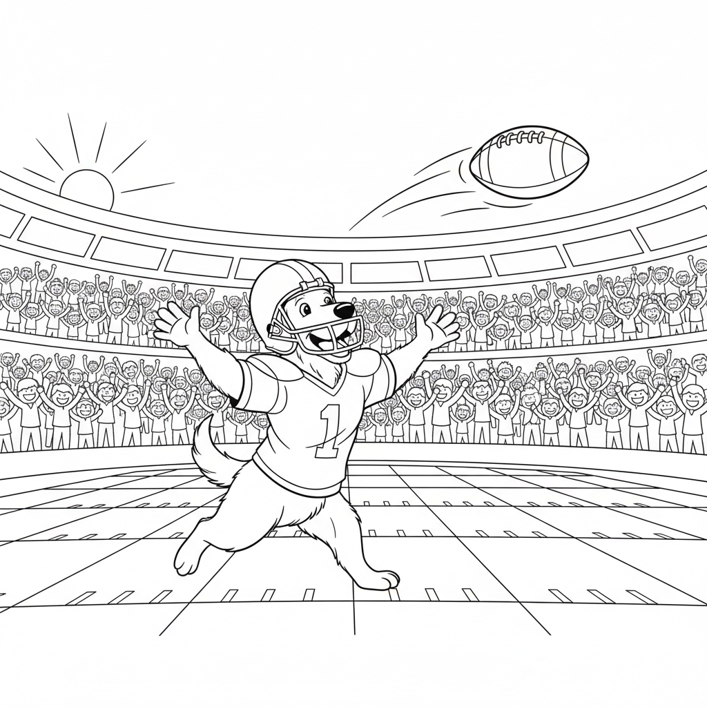 Exciting Football Dog in Action — Free Coloring Page for Kids coloring page