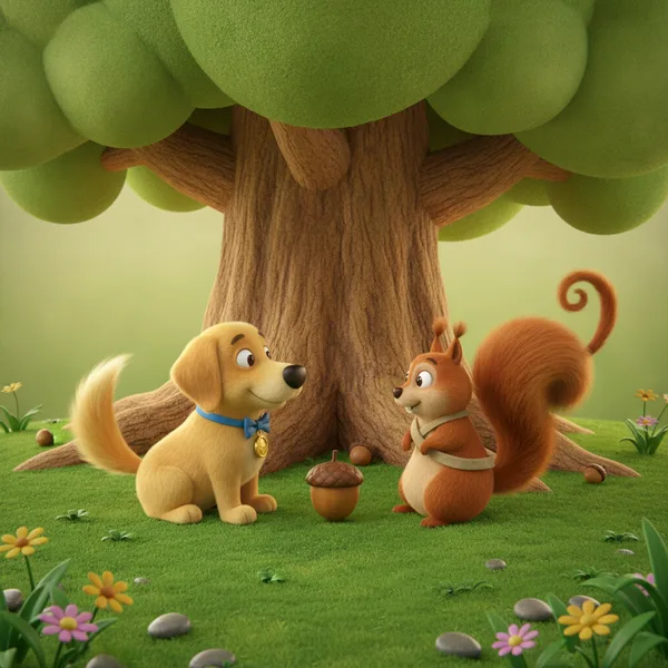 Perro Dorado Feliz y Ardilla — Dibujos de Perros para Colorear — Gratis para Imprimir