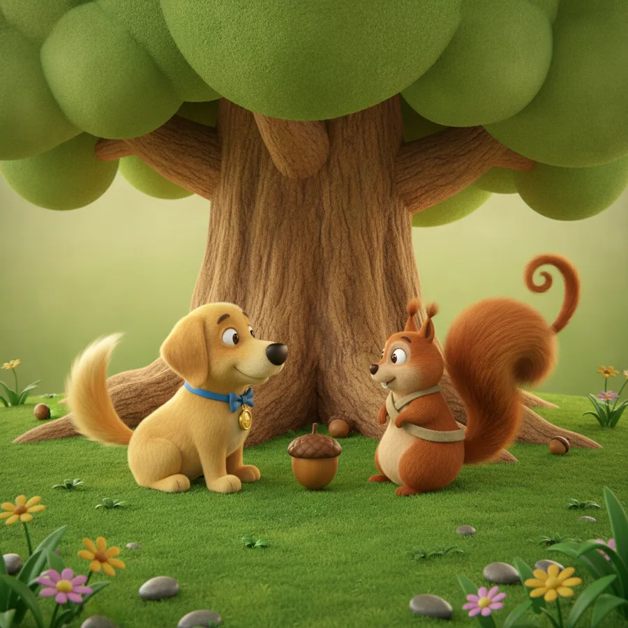 This fun coloring page features a golden retriever and a squirrel in a vibrant setting. The grassy patch and tree are easy to color, while the details in the animals offer a bit more of a challenge.
