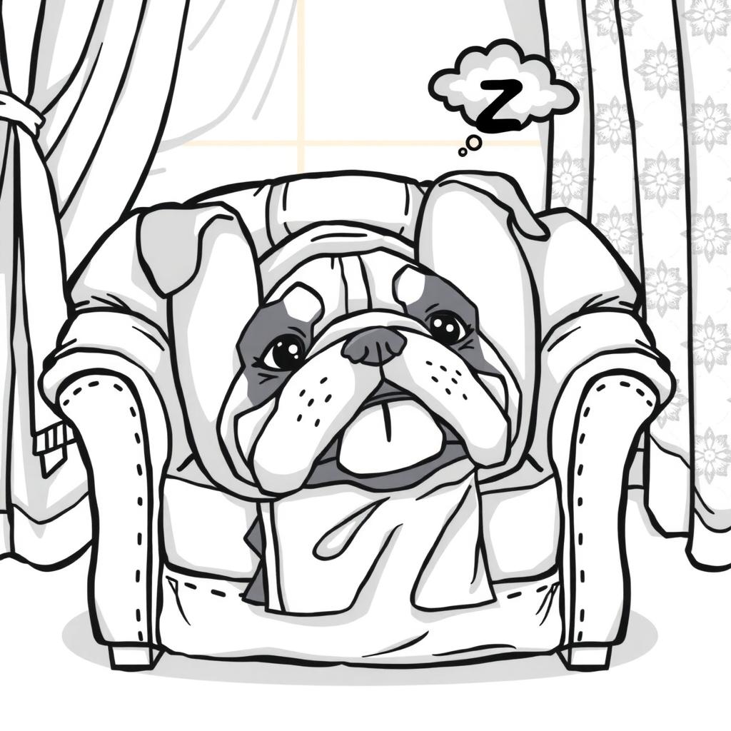 Bulldog Belly-Up Snore — Free Coloring Page for Kids coloring page