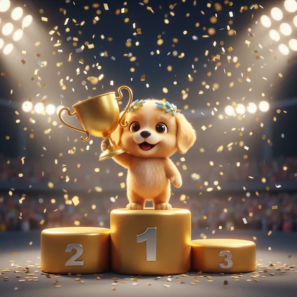 Puppy Trophy Celebration — Free Coloring Page for Kids