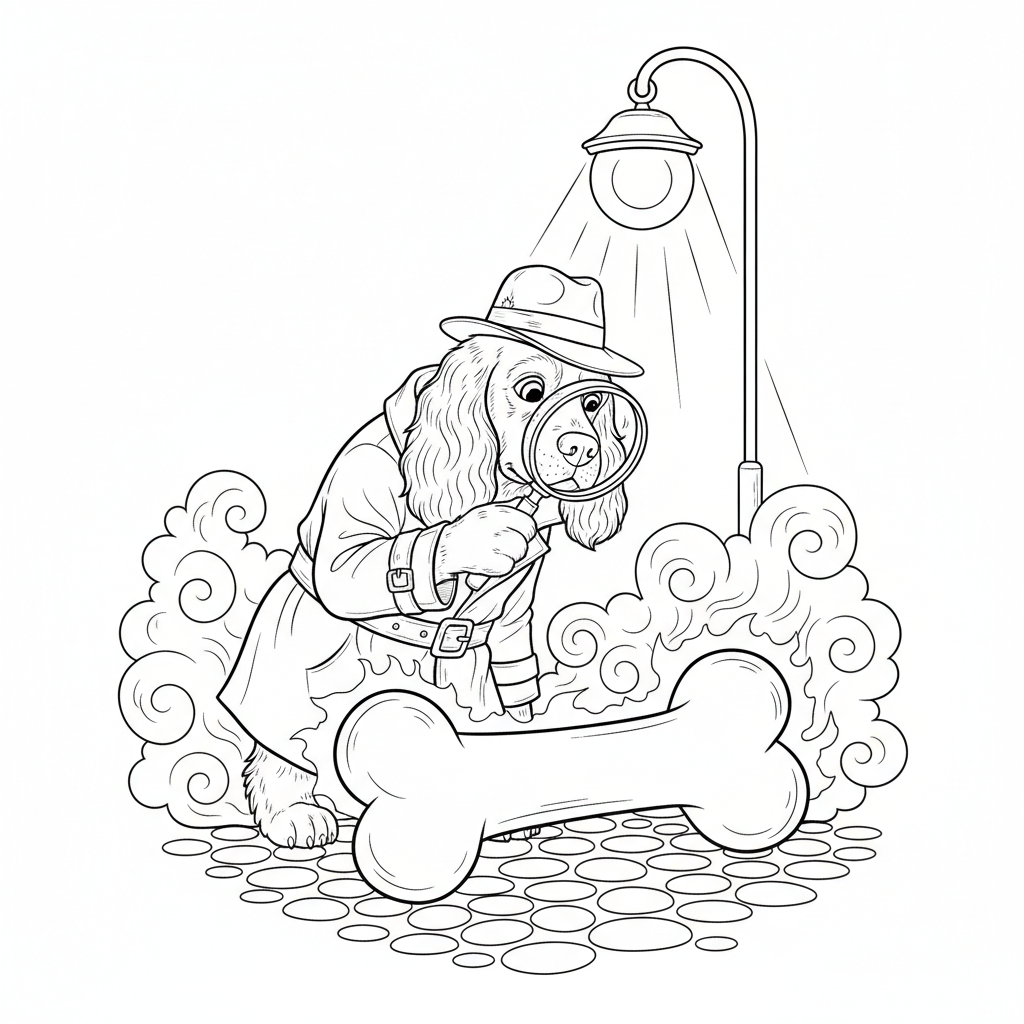 Detective Dog's Adventure — Free Coloring Page for Kids coloring page