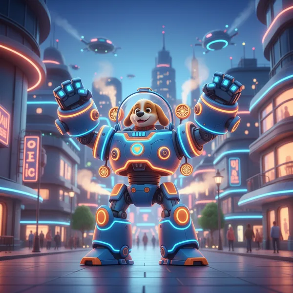 Robo-Dog Mech in Neon City — Free Coloring Page for Kids