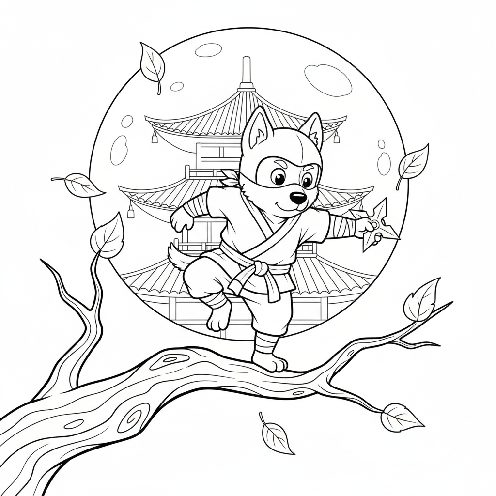 Ninja Dog Adventure — Free Coloring Page for Kids coloring page