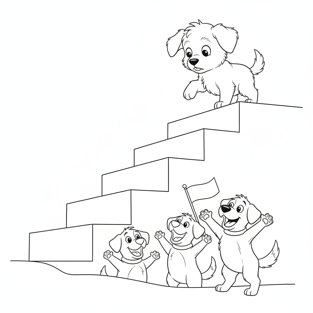 Filhotes Alegres Pulando Juntos — Desenho de Cachorros para Colorir — Grátis