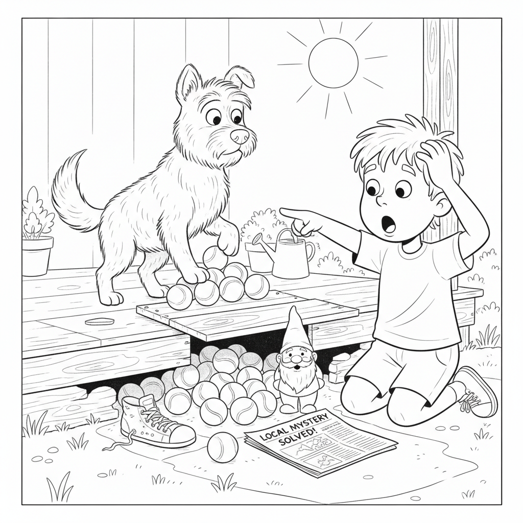 Cheerful Golden Retriever with Tennis Balls — Free Coloring Page for Kids